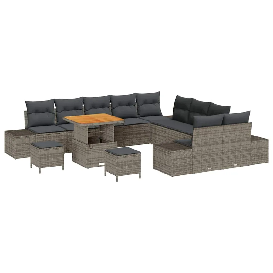 Ensemble de canapé de jardin avec coussin 13 pcs Gris polyrotin - 2