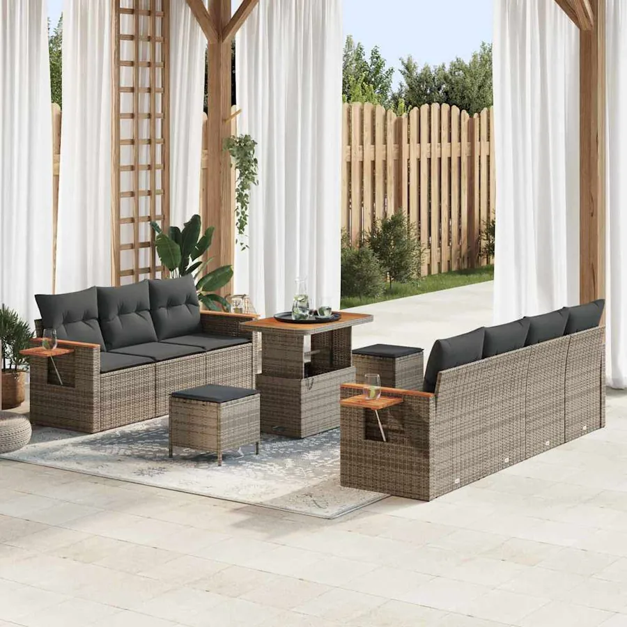 Ensemble de canapé de jardin avec coussin 13 pcs Gris polyrotin