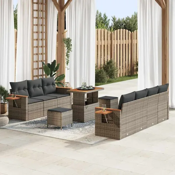 Ensemble de canapé de jardin avec coussin 13 pcs Gris polyrotin