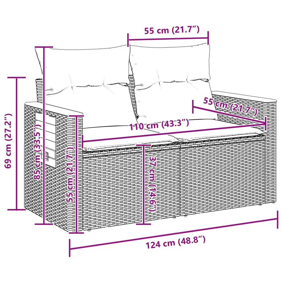 Ensemble de canapé de jardin avec coussin 9 pcs Noir polyrotin - 17
