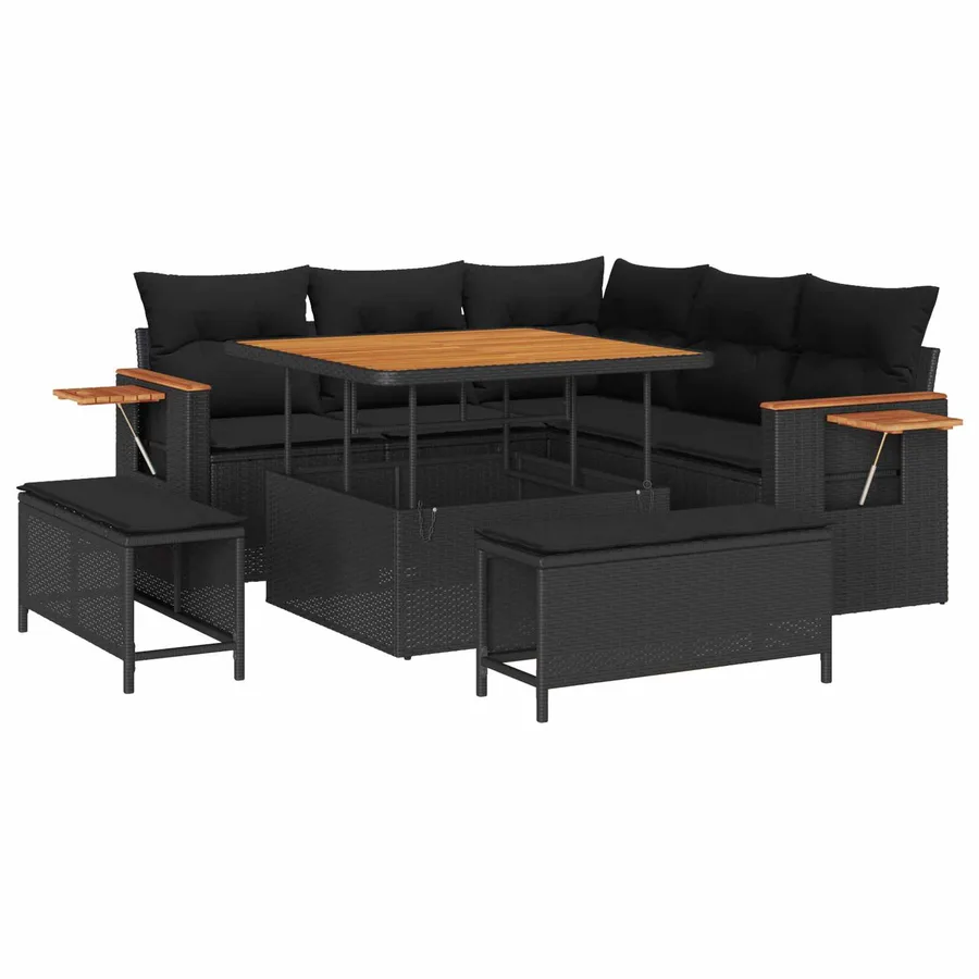 Ensemble de canapé de jardin avec coussin 9 pcs Noir polyrotin - 2
