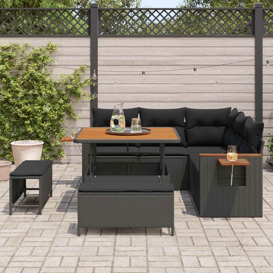 Ensemble de canapé de jardin avec coussin 9 pcs Noir polyrotin - 3