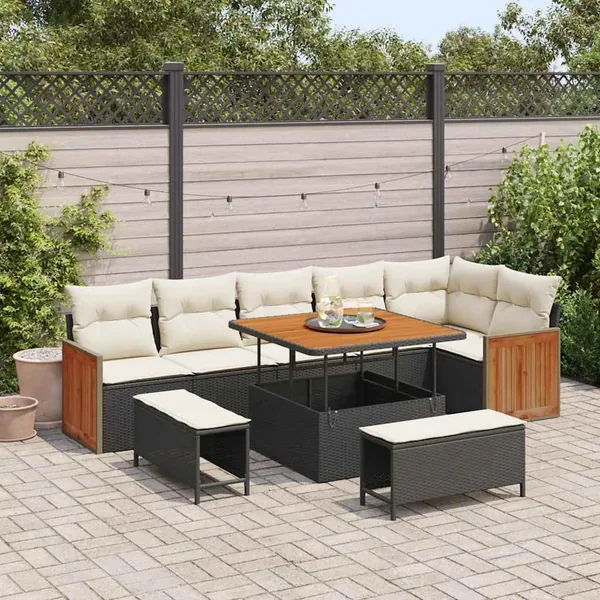Ensemble de canapé de jardin 11 pcs Noir et Crème polyrotin