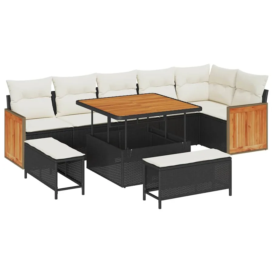 Ensemble de canapé de jardin 11 pcs Noir et Crème polyrotin - 2