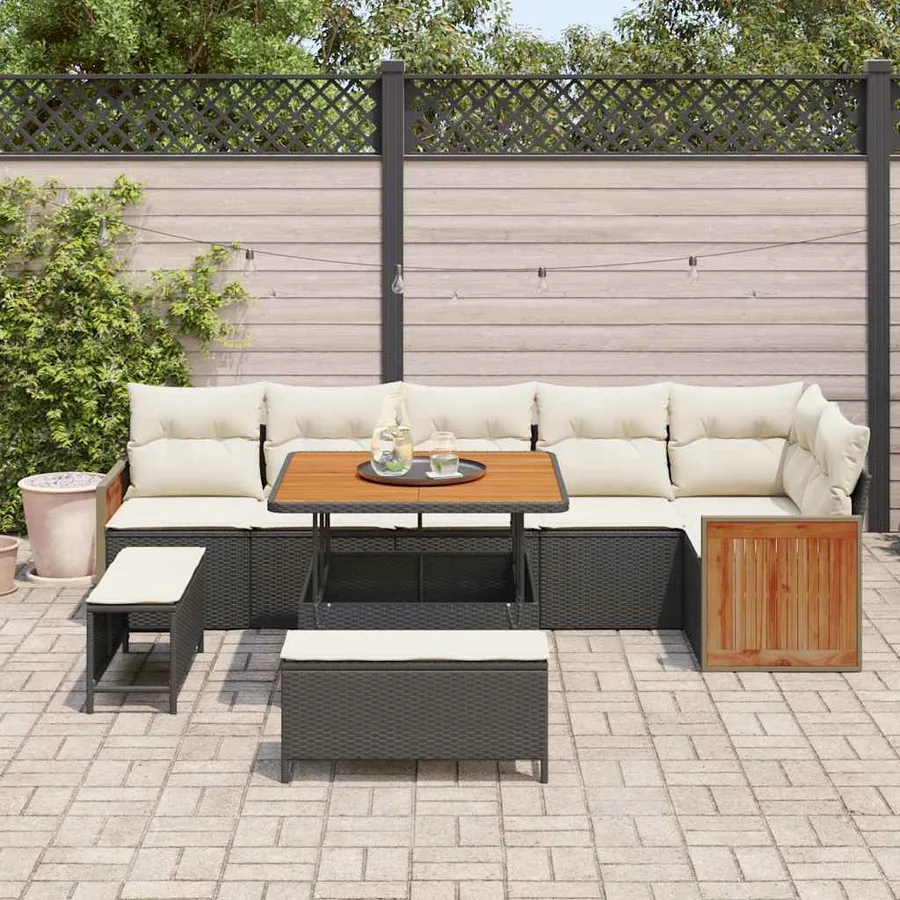 Ensemble de canapé de jardin 11 pcs Noir et Crème polyrotin - 3