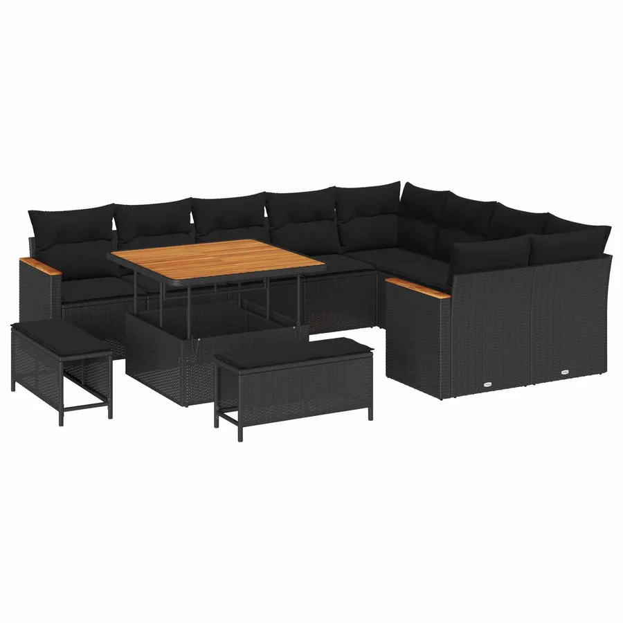 Ensemble de canapé de jardin 12 pcs Noir polyrotin - 2