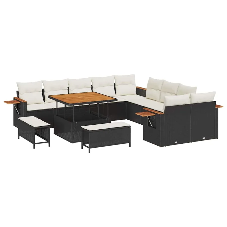 Ensemble de canapé de jardin 17 pcs Noir et Crème polyrotin - 2