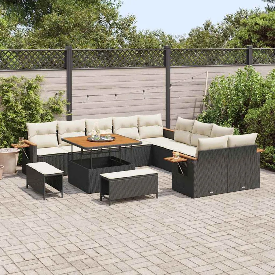 Ensemble de canapé de jardin 17 pcs Noir et Crème polyrotin - 3