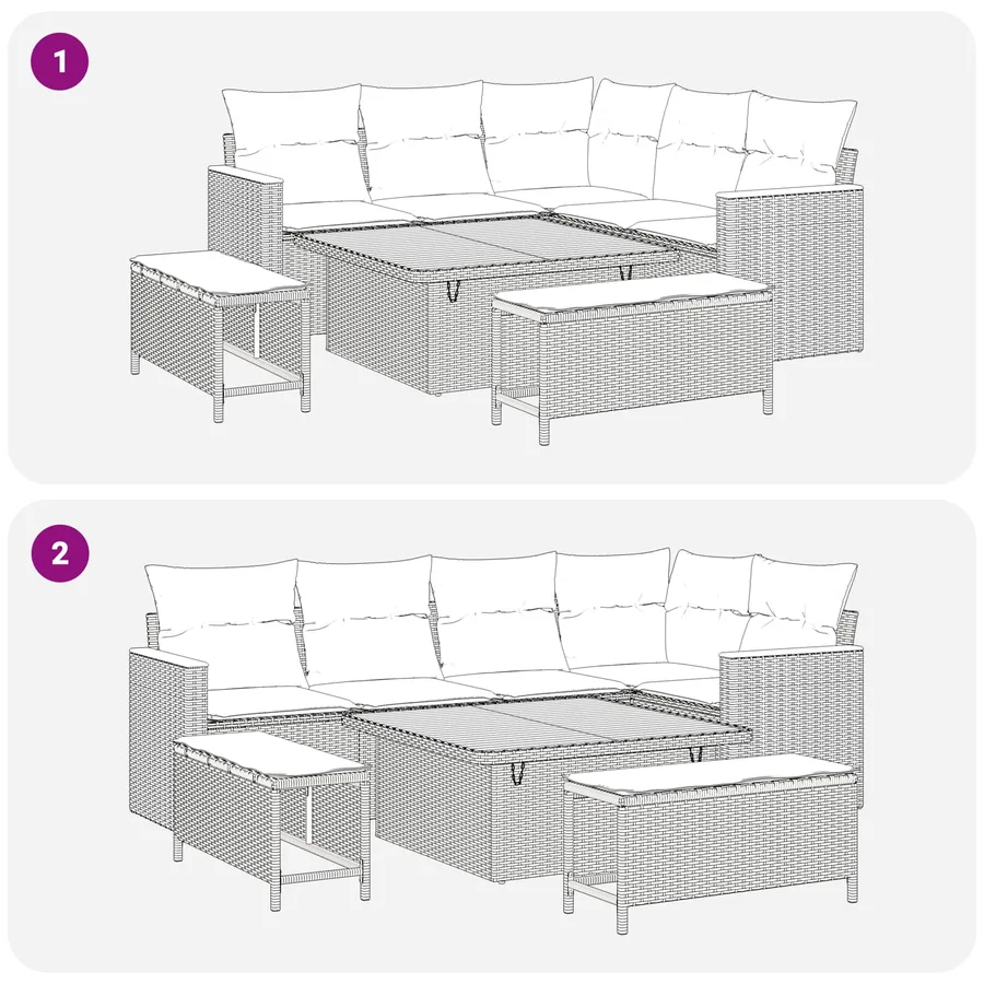 Ensemble de canapé de jardin 8 pcs Noir polyrotin - 8