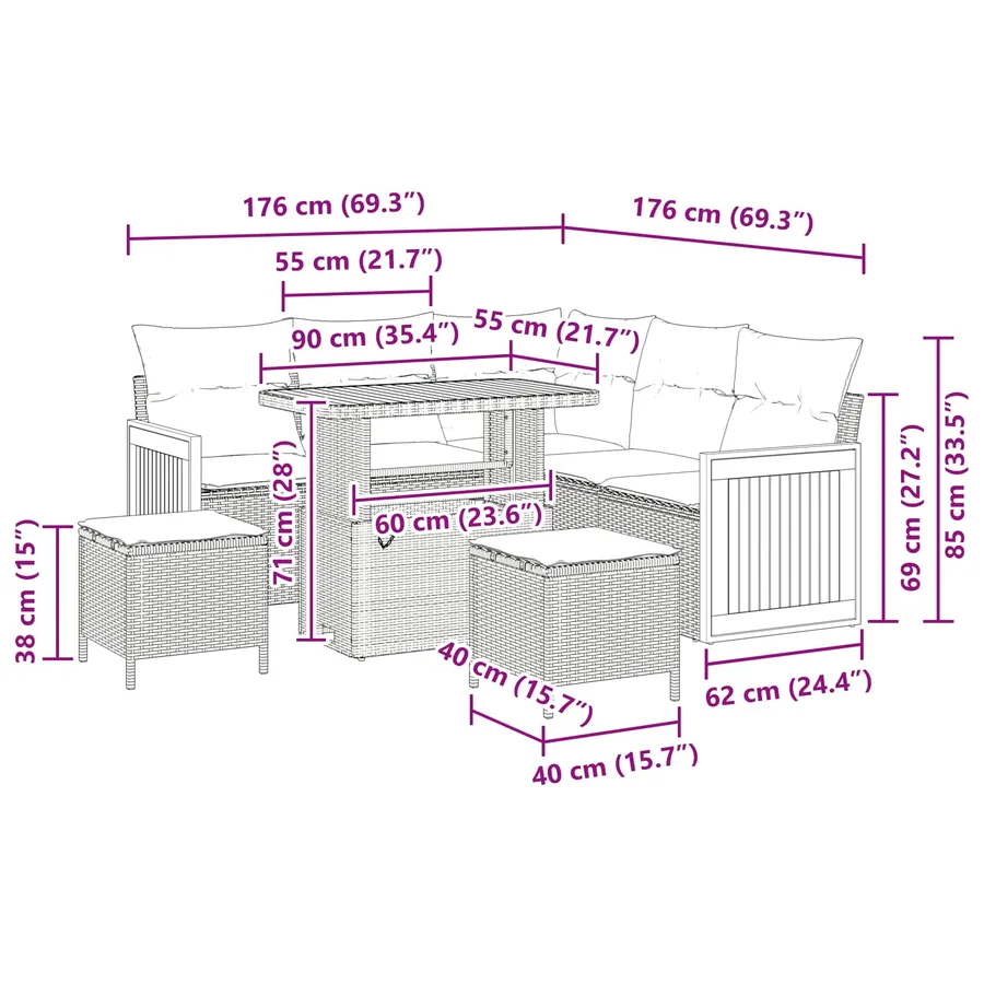 Ensemble de canapé de jardin 8 pcs Beige et Gris clair - 11