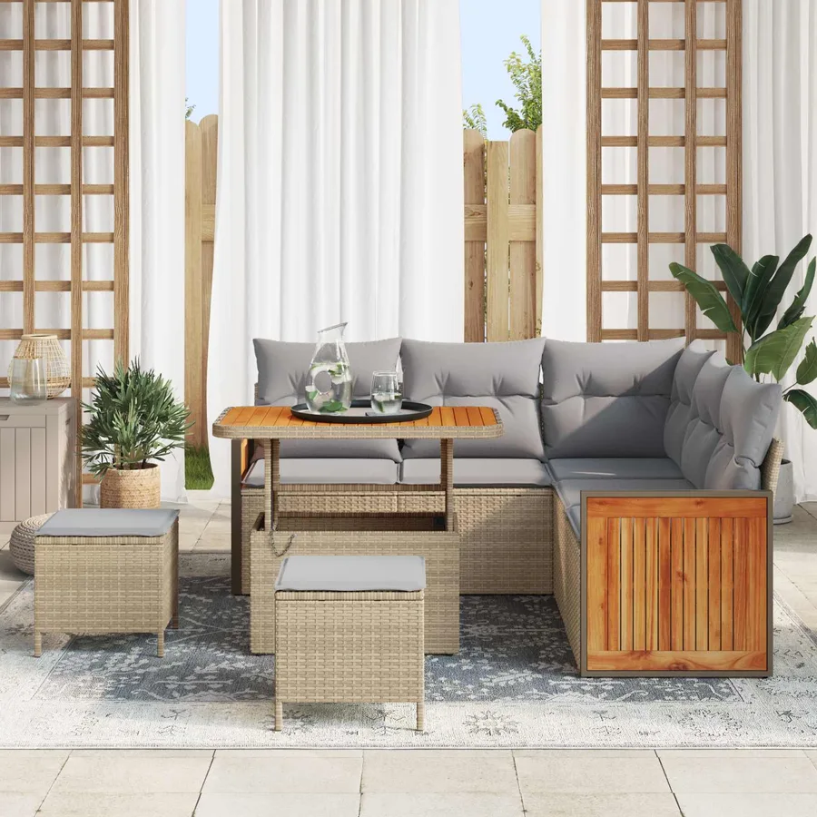 Ensemble de canapé de jardin 8 pcs Beige et Gris clair - 3