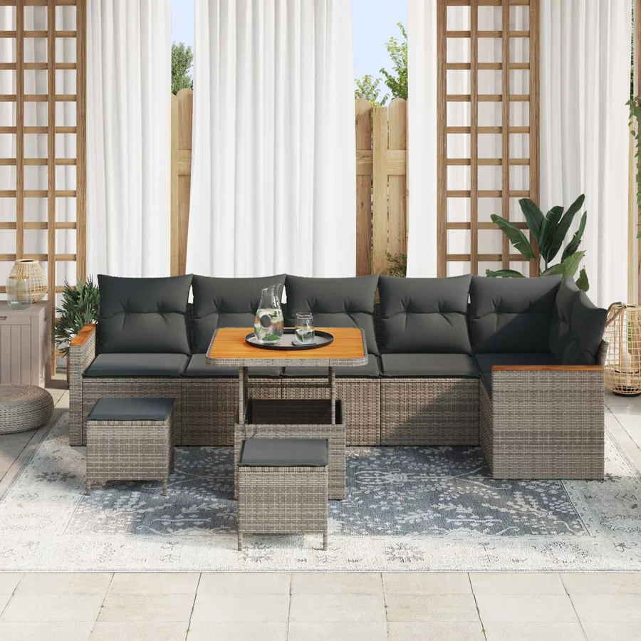 Ensemble de canapé de jardin 9 pcs Gris polyrotin - 3