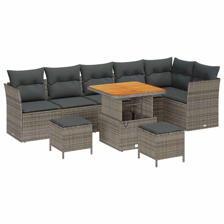 Ensemble de canapé de jardin avec coussin 9 pcs Gris - 2