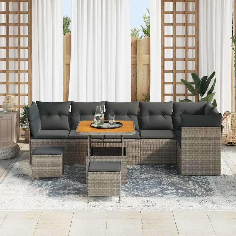 Ensemble de canapé de jardin avec coussin 9 pcs Gris - 3
