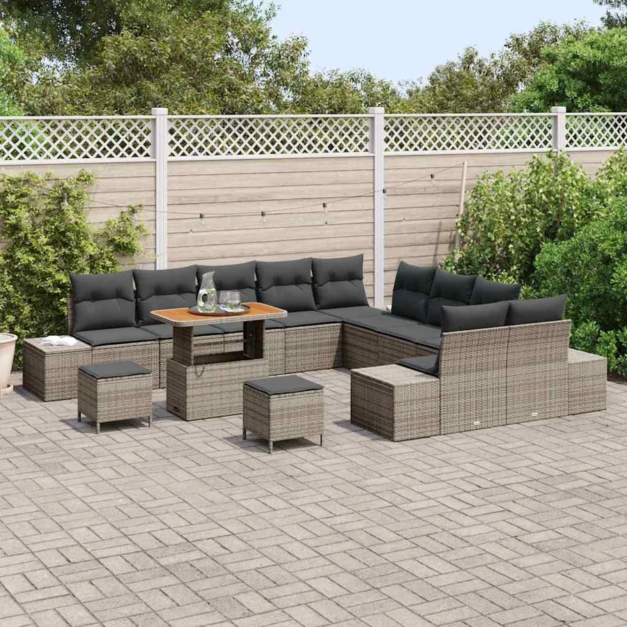 Ensemble de canapé de jardin avec coussin 13 pcs Gris polyrotin - 3