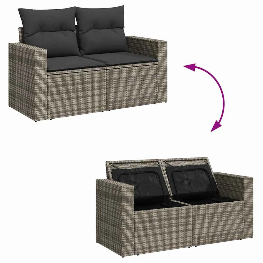 Ensemble de canapé de jardin avec coussin 9 pcs Gris polyrotin - 10