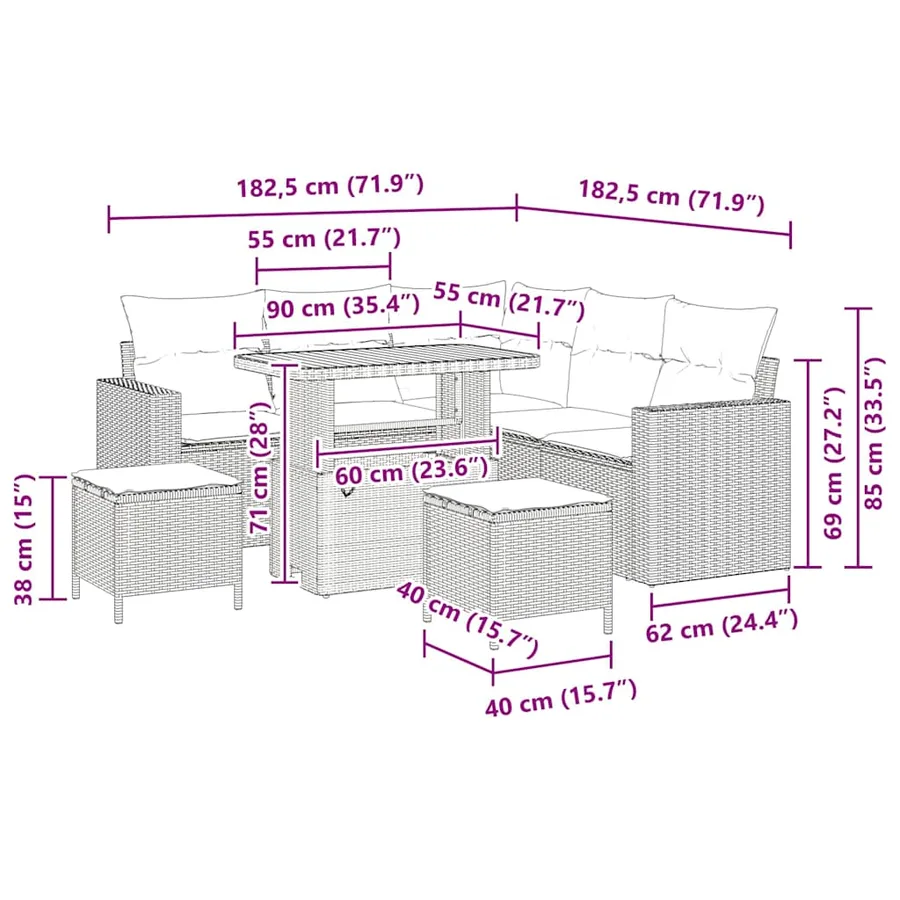 Ensemble de canapé de jardin avec coussin 9 pcs Gris polyrotin - 14