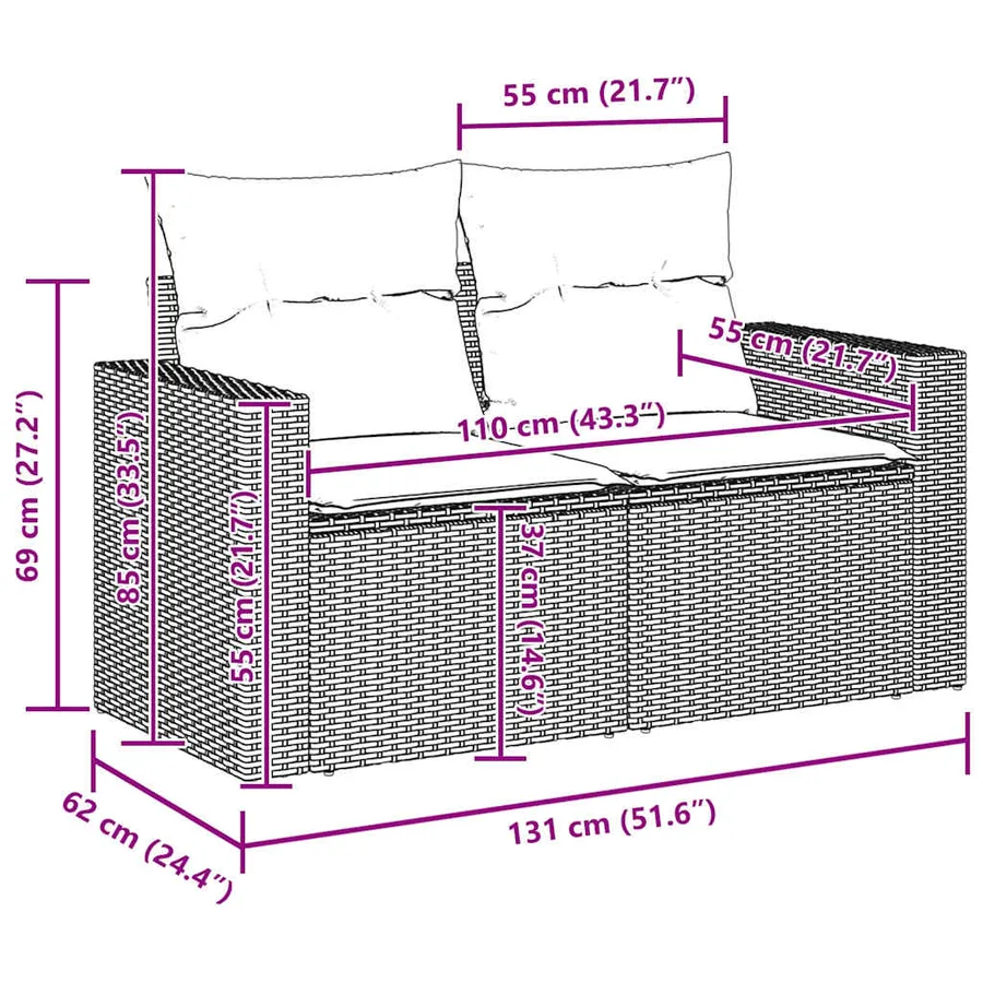 Ensemble de canapé de jardin avec coussin 9 pcs Gris polyrotin - 15