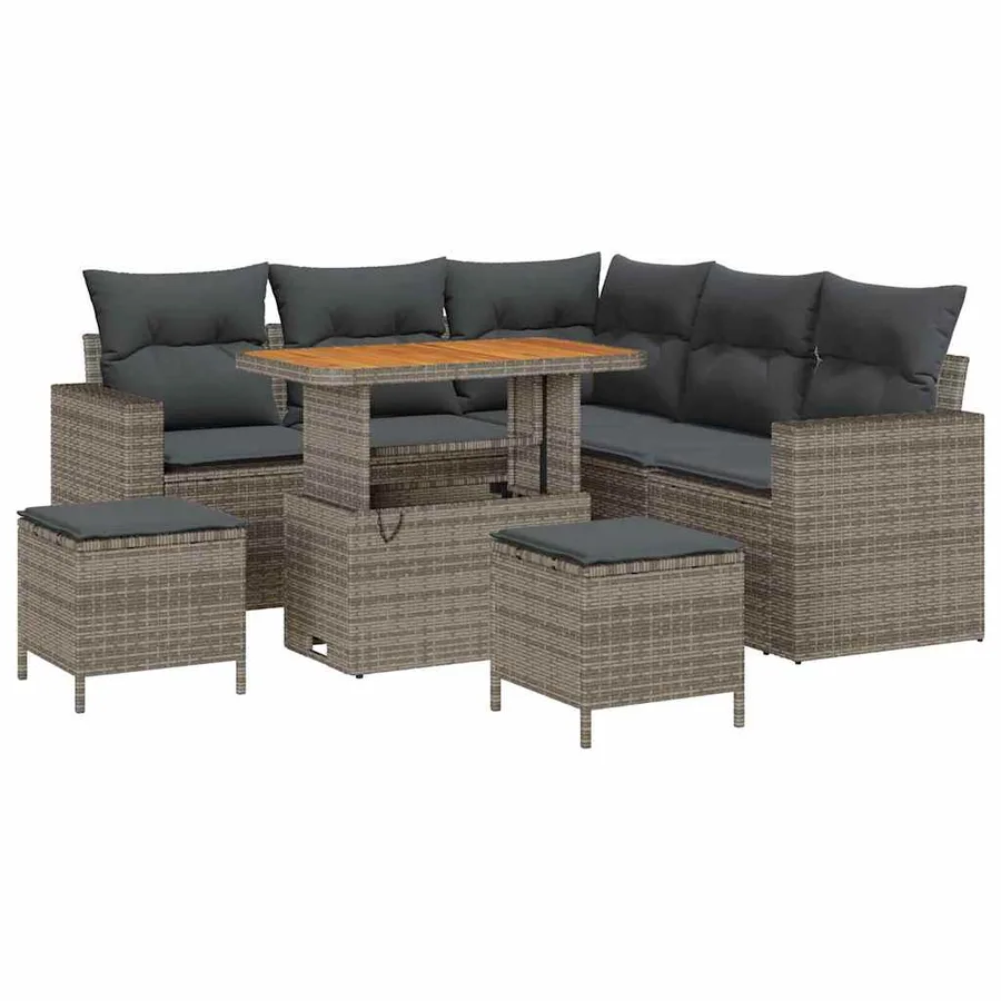 Ensemble de canapé de jardin avec coussin 9 pcs Gris polyrotin - 2