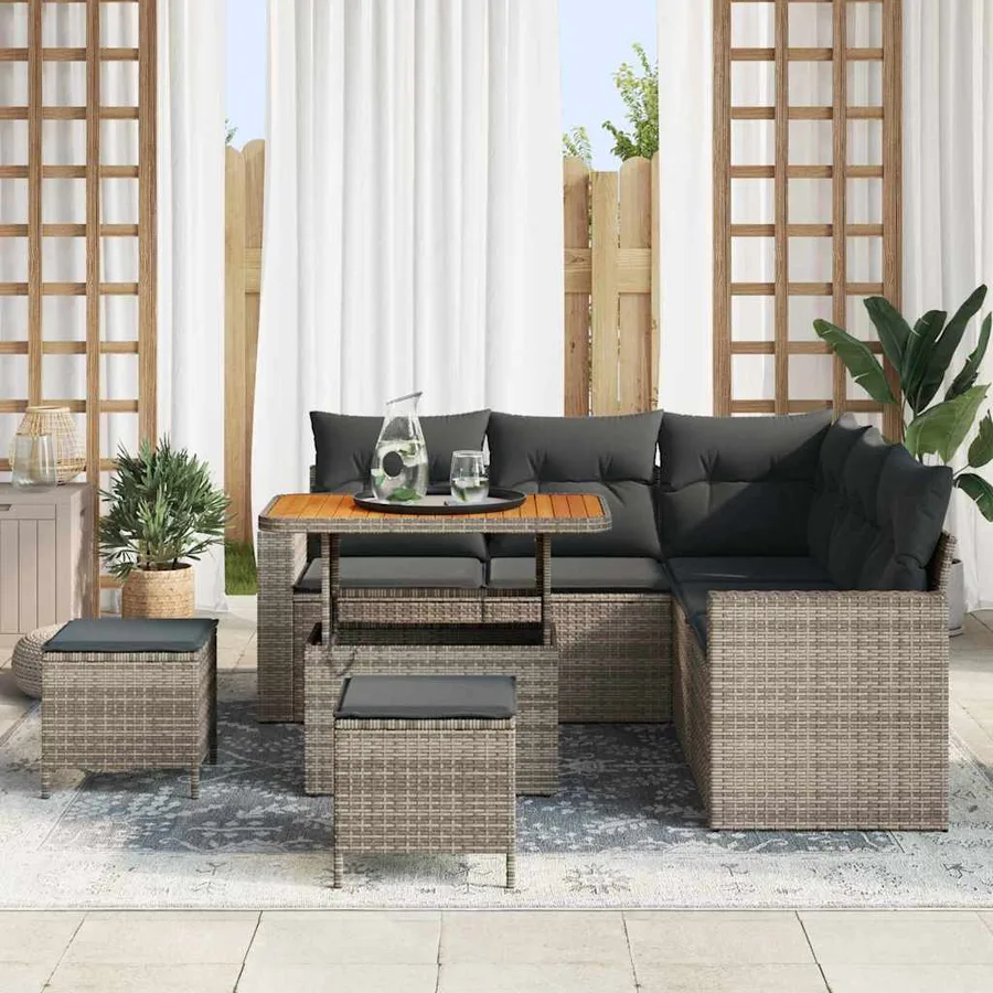 Ensemble de canapé de jardin avec coussin 9 pcs Gris polyrotin - 3