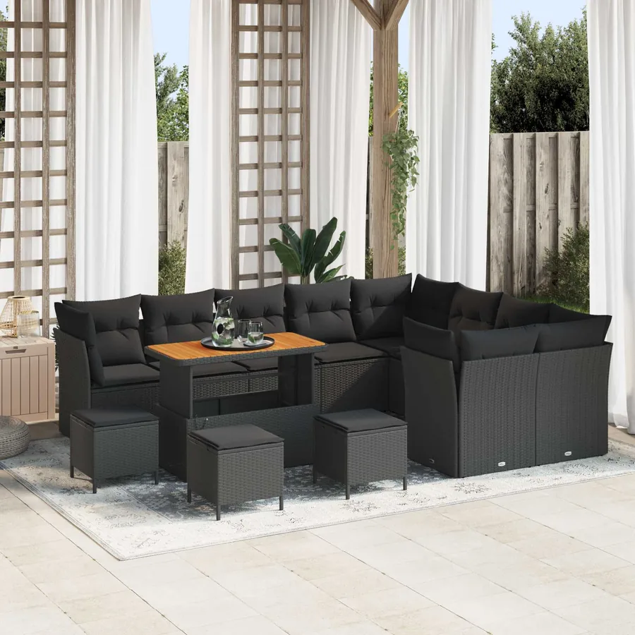 Ensemble de canapé de jardin avec coussin 13 pcs Noir