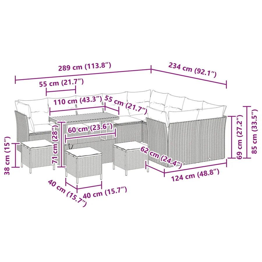 Ensemble de canapé de jardin avec coussin 13 pcs Noir - 12
