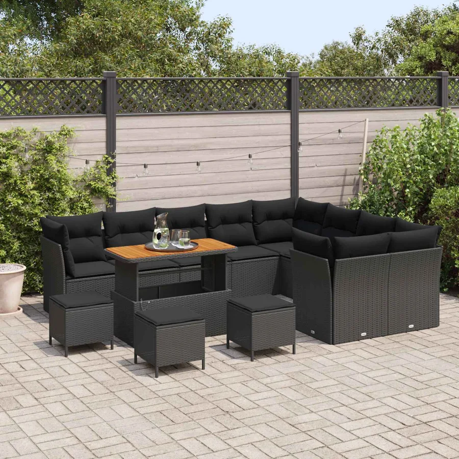 Ensemble de canapé de jardin avec coussin 13 pcs Noir - 3