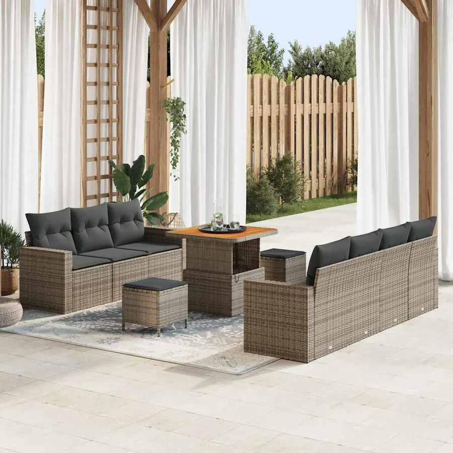 Ensemble de canapé de jardin avec coussin 10 pcs Gris