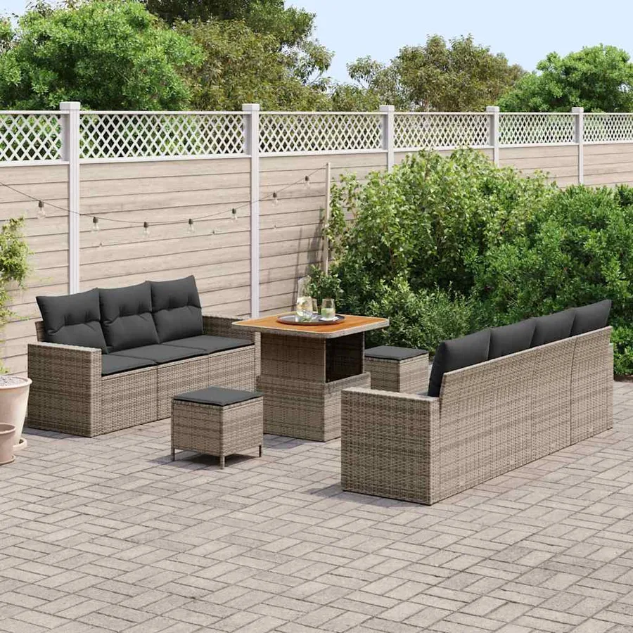 Ensemble de canapé de jardin avec coussin 10 pcs Gris - 3