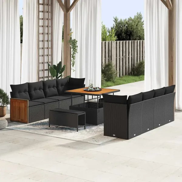 Ensemble de canapé de jardin avec coussin 11 pcs Noir