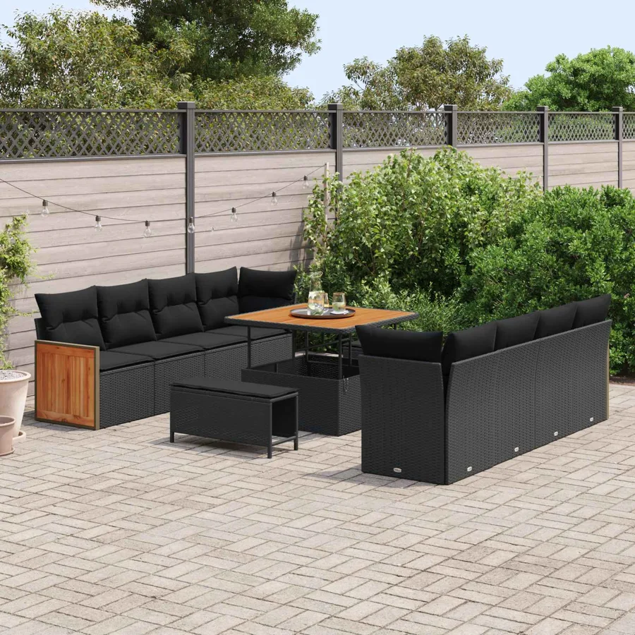 Ensemble de canapé de jardin avec coussin 11 pcs Noir - 3
