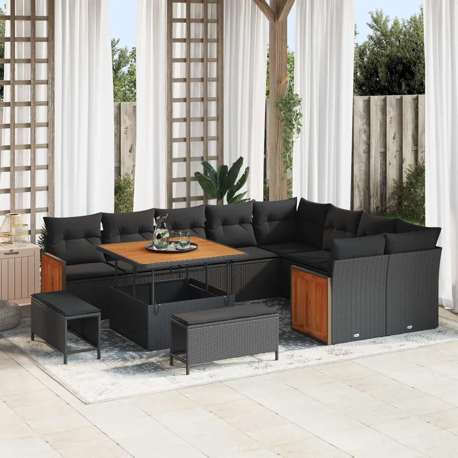 Ensemble de canapé de jardin avec coussin 12 pcs Noir