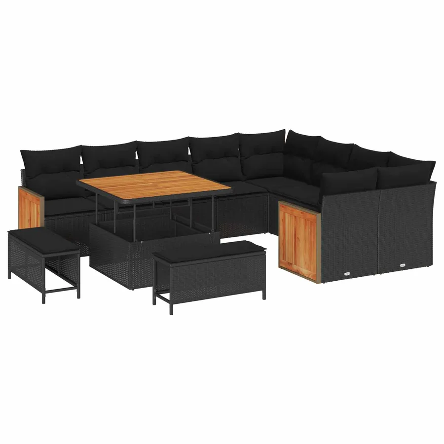 Ensemble de canapé de jardin avec coussin 12 pcs Noir - 2