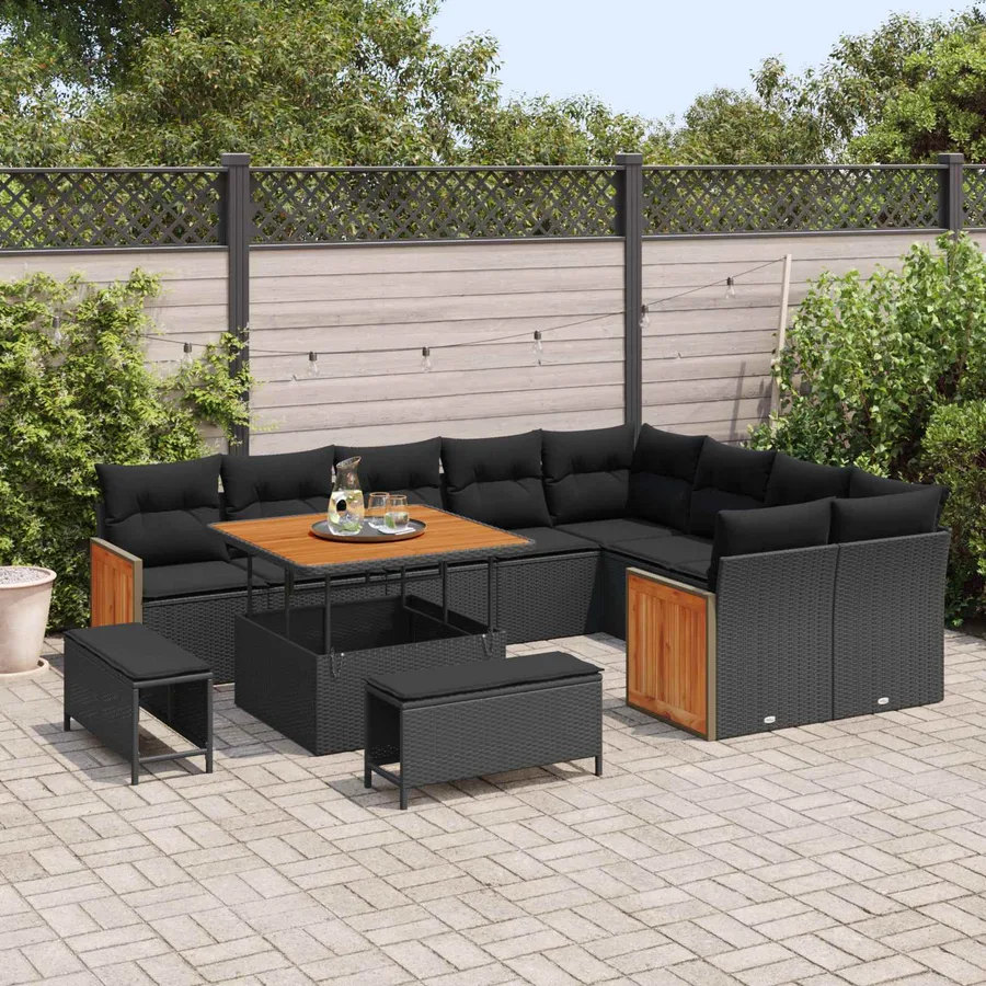 Ensemble de canapé de jardin avec coussin 12 pcs Noir - 3