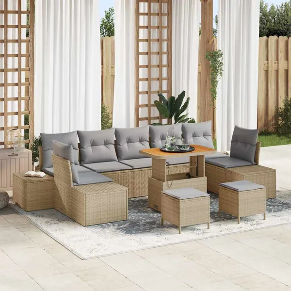 Ensemble de canapé de jardin 10 pcs Beige polyrotin