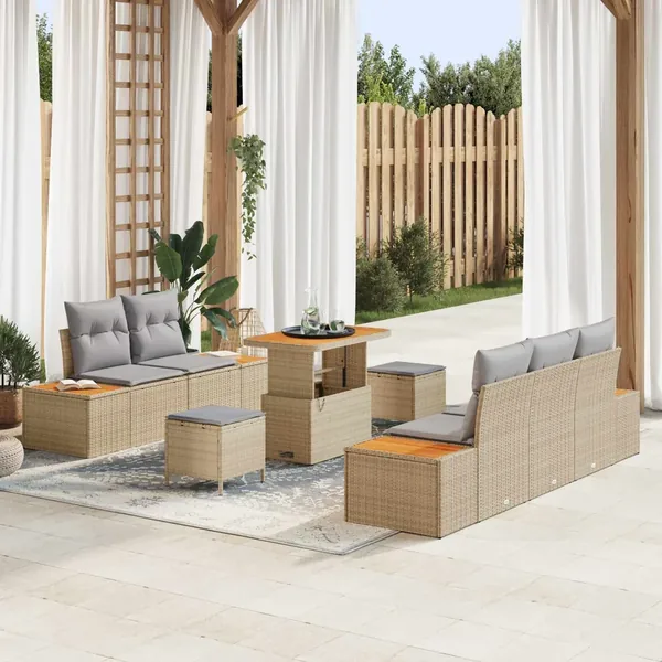 Ensemble de canapé de jardin 8 pcs Beige et Gris clair