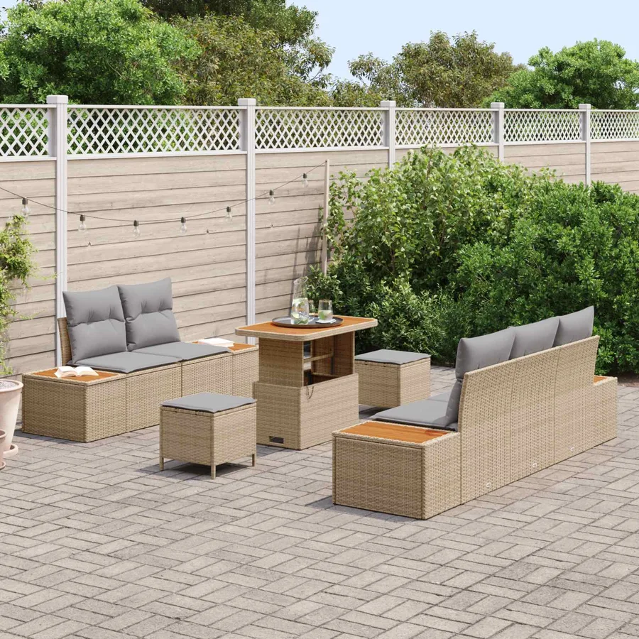 Ensemble de canapé de jardin 8 pcs Beige et Gris clair - 3