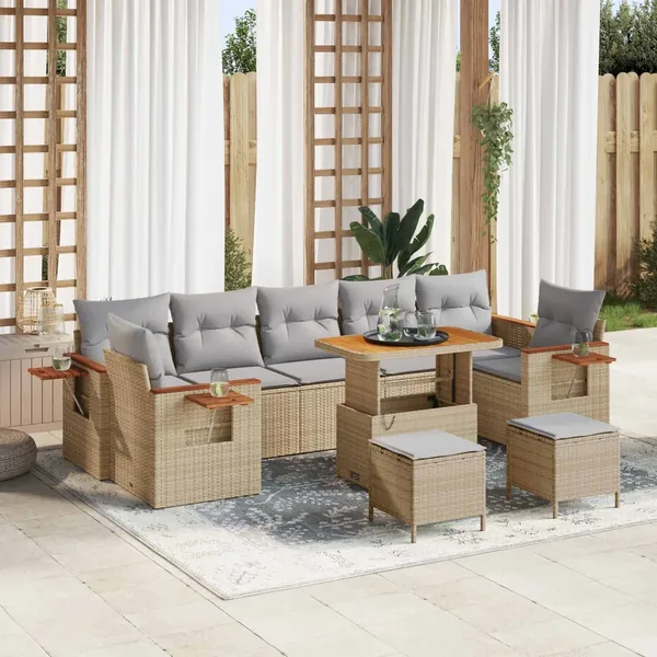 Ensemble de canapé de jardin 10 pcs Beige polyrotin