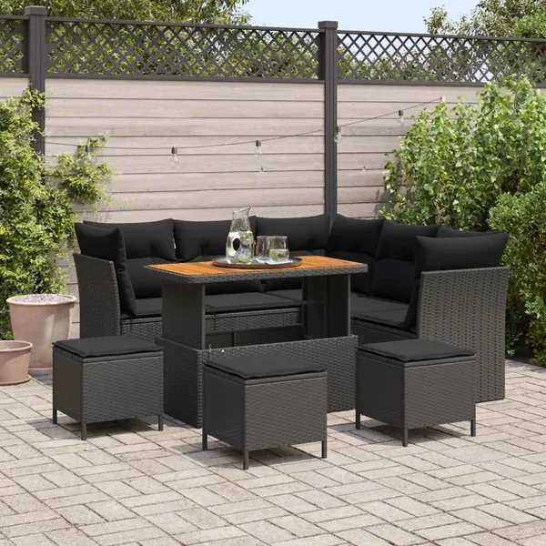 Ensemble de canapé de jardin avec coussin 9 pcs Noir