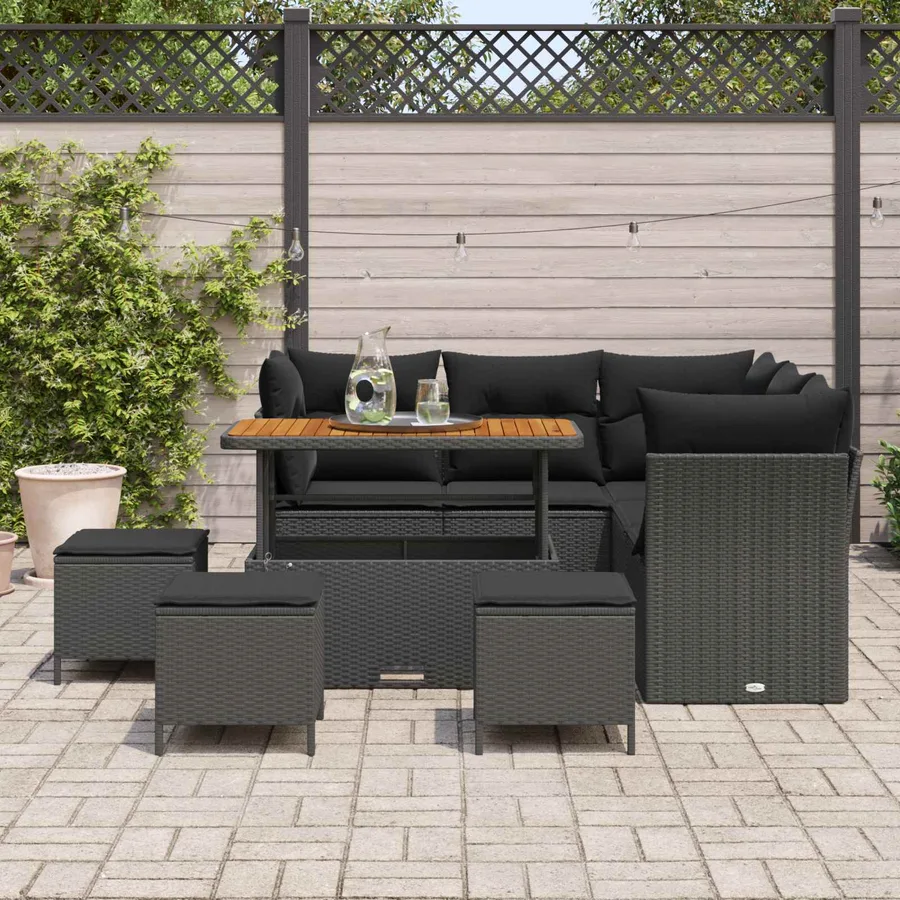 Ensemble de canapé de jardin avec coussin 9 pcs Noir - 3
