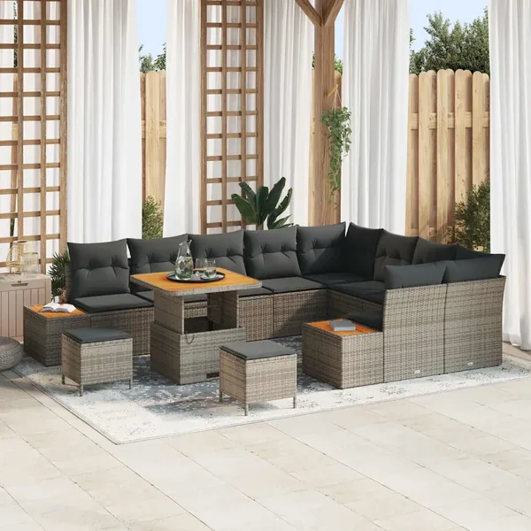 Ensemble de canapé de jardin avec coussin 12 pcs Gris