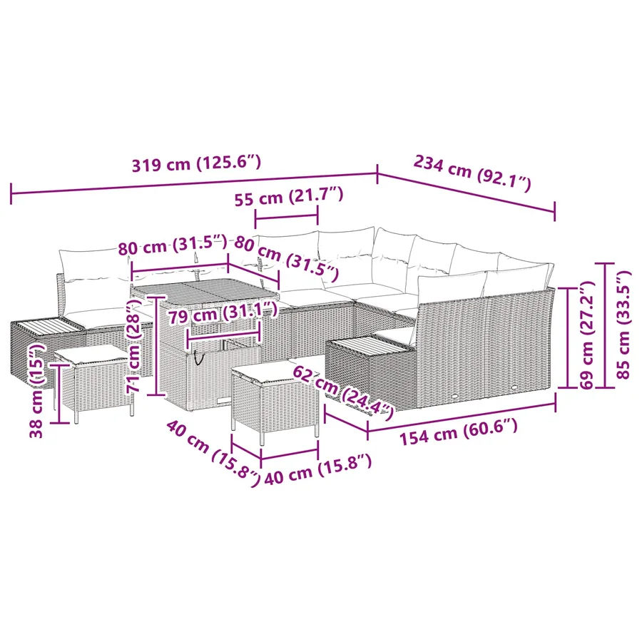 Ensemble de canapé de jardin avec coussin 12 pcs Gris - 14