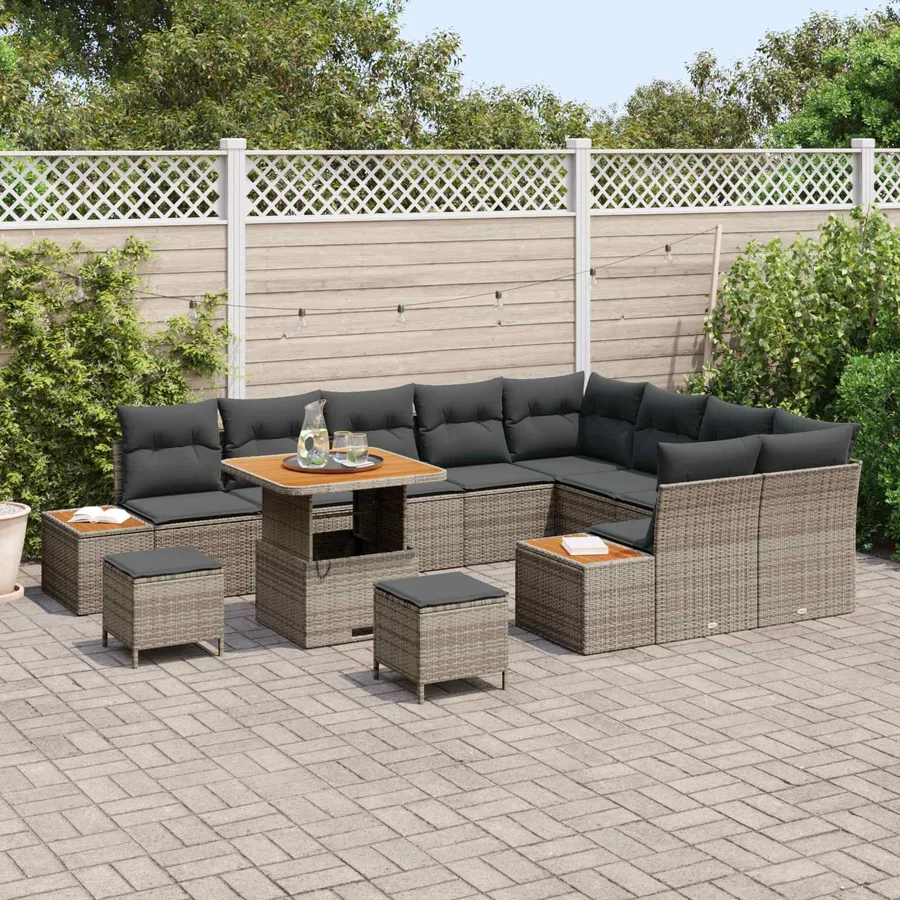 Ensemble de canapé de jardin avec coussin 12 pcs Gris - 3