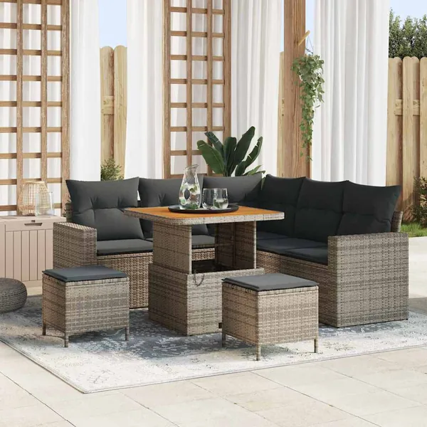 Ensemble de canapé de jardin avec coussin 9 pcs Gris polyrotin