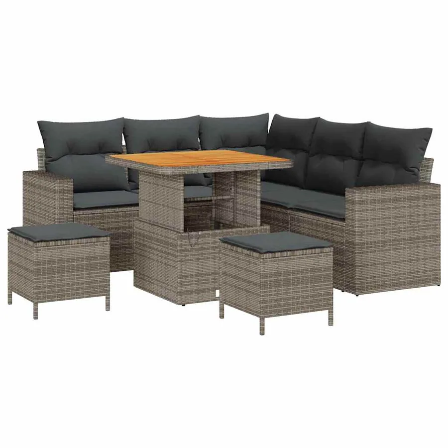 Ensemble de canapé de jardin avec coussin 9 pcs Gris polyrotin - 2