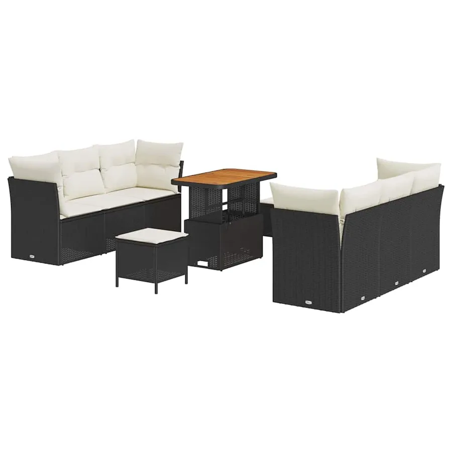 Ensemble de canapé de jardin avec coussin 9 pcs Noir polyrotin - 2