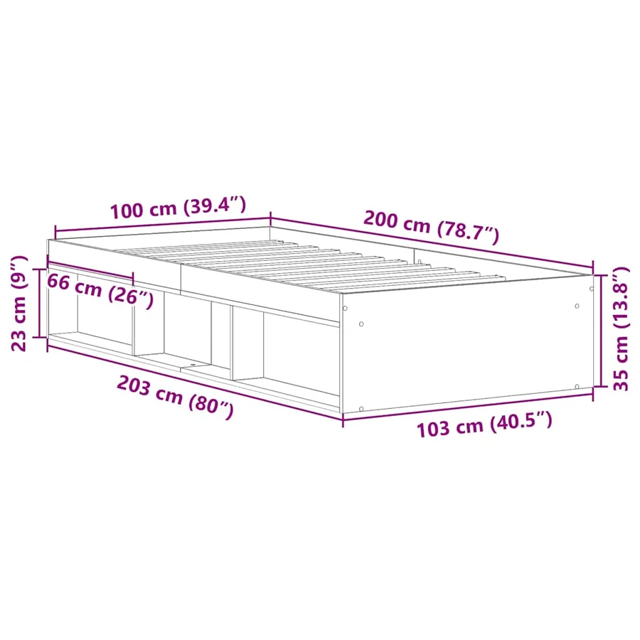 Cadre de lit sans matelas chêne marron 100x200 cm - 10