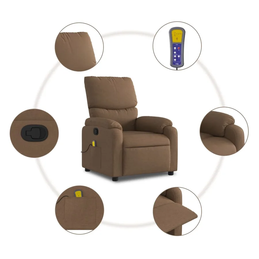 Fauteuil de massage inclinable Marron Tissu - 8