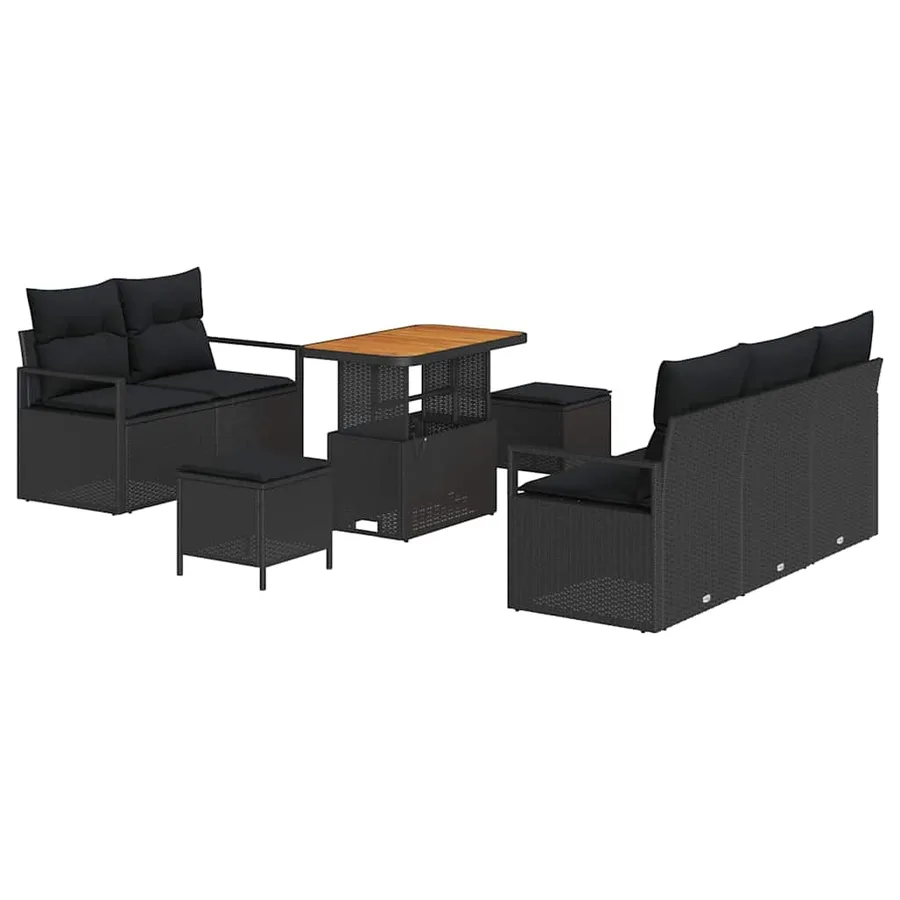 Ensemble de canapé de jardin avec coussin 8 pcs Noir polyrotin - 2