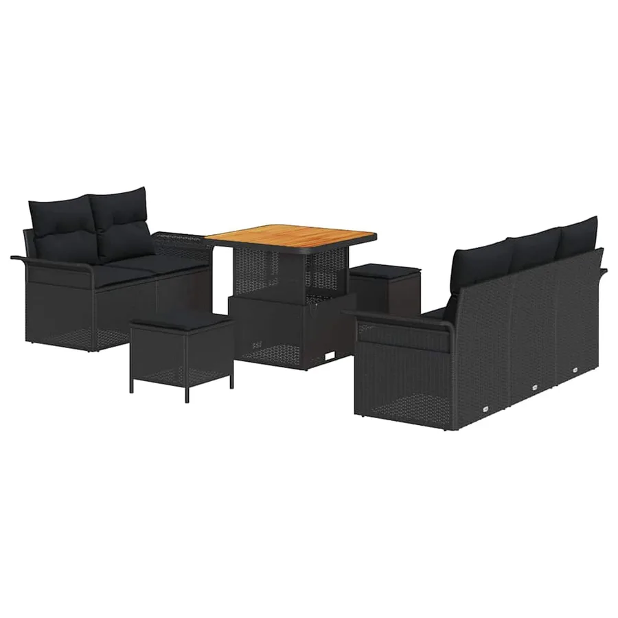 Ensemble de canapé de jardin avec coussin 8 pcs Noir polyrotin - 2